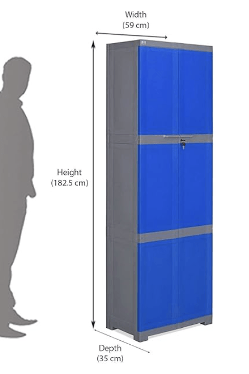 Nilkamal Freedom Mini Large Plastic Storage Cabinet Deep Blue & Grey with 2 Doors - Image 4
